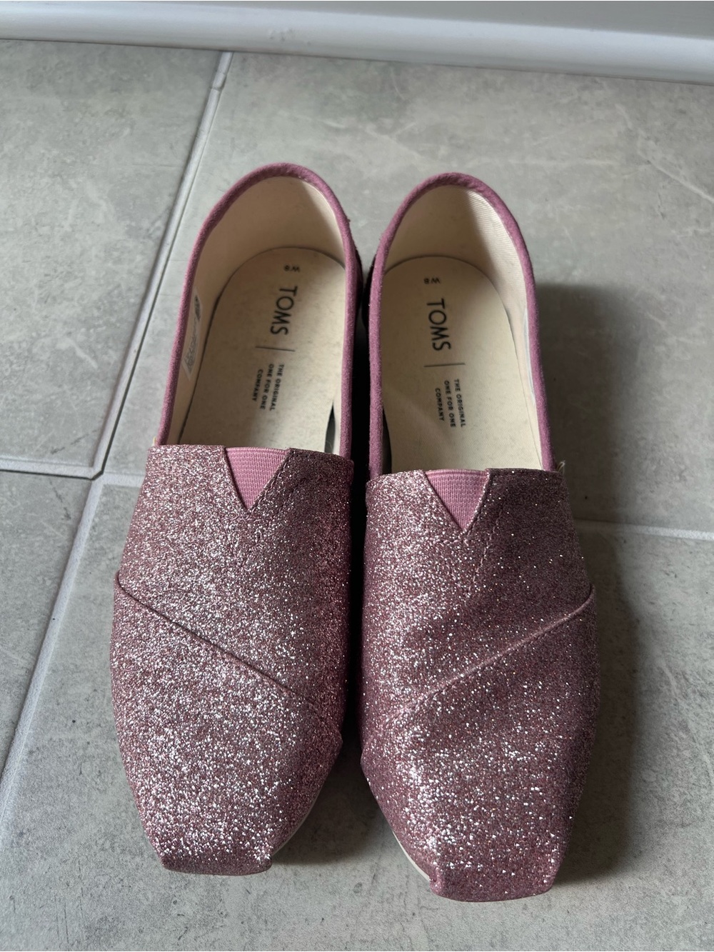 TOMS Glitter Slip-On Loafers in Rose Pink